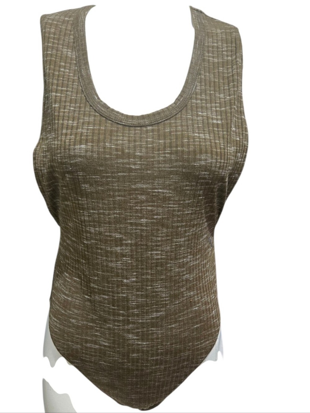 Free People Olive Brown Ribbed Textured Scoop Neck Bodysuit XS